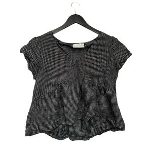 Allison Wonderland Lagenlook Canadian Black & White Checkered Linen Cotton Top